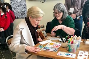 Royal visit at Wheal Martyn, interacting with arts and crafts for health group